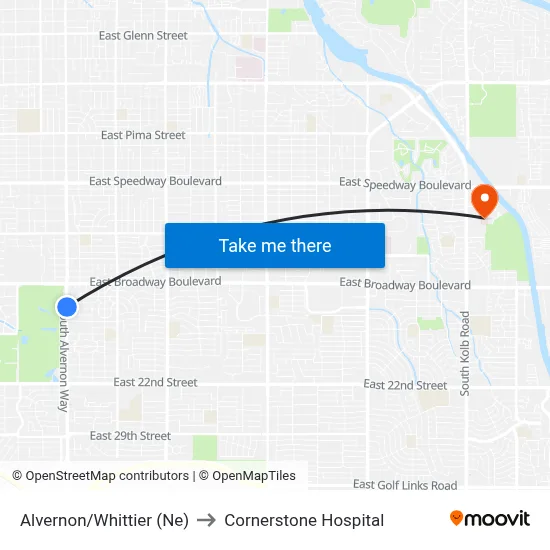 Alvernon/Whittier (Ne) to Cornerstone Hospital map