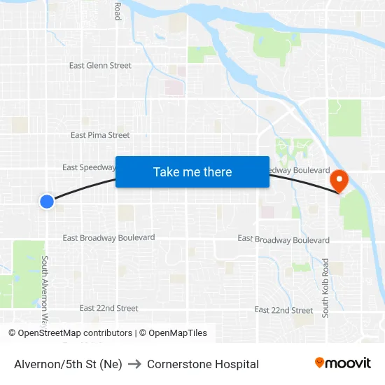Alvernon/5th St (Ne) to Cornerstone Hospital map