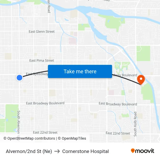 Alvernon/2nd St (Ne) to Cornerstone Hospital map