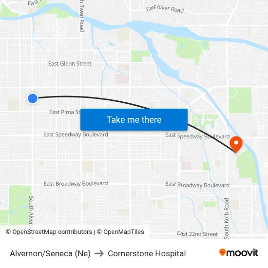 Alvernon/Seneca (Ne) to Cornerstone Hospital map