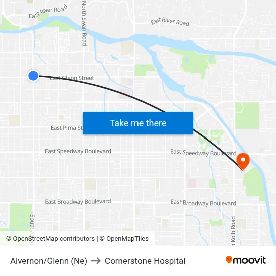 Alvernon/Glenn (Ne) to Cornerstone Hospital map