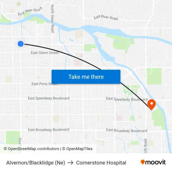 Alvernon/Blacklidge (Ne) to Cornerstone Hospital map