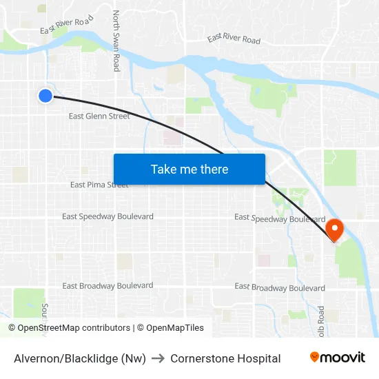 Alvernon/Blacklidge (Nw) to Cornerstone Hospital map