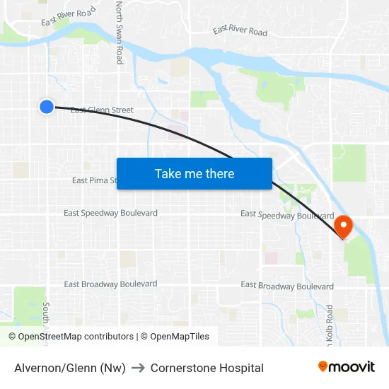 Alvernon/Glenn (Nw) to Cornerstone Hospital map