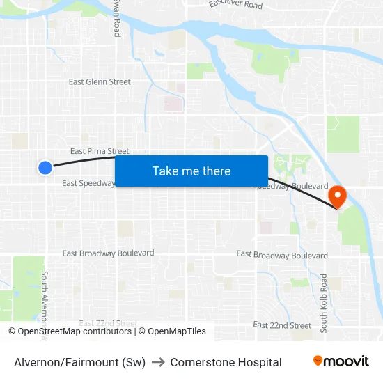Alvernon/Fairmount (Sw) to Cornerstone Hospital map