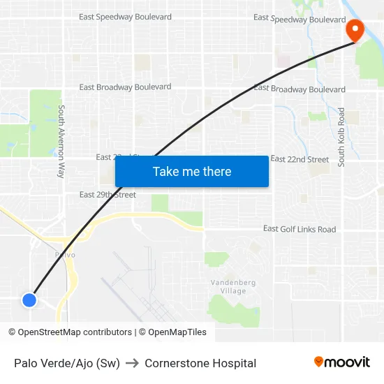 Palo Verde/Ajo (Sw) to Cornerstone Hospital map