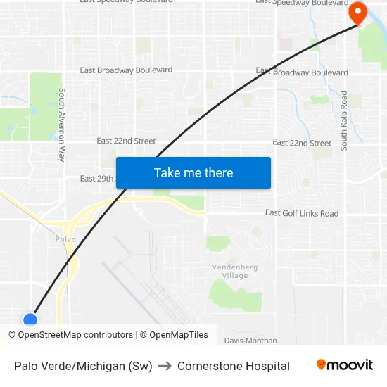 Palo Verde/Michigan (Sw) to Cornerstone Hospital map