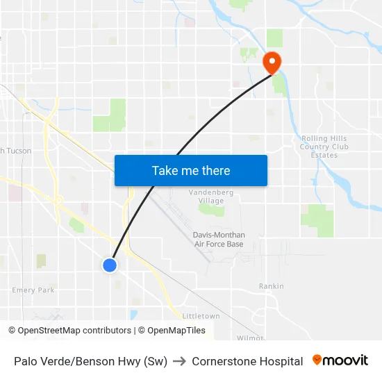 Palo Verde/Benson Hwy (Sw) to Cornerstone Hospital map