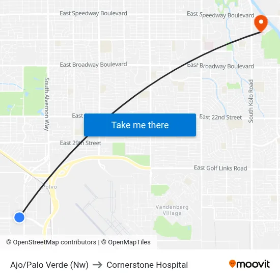 Ajo/Palo Verde (Nw) to Cornerstone Hospital map