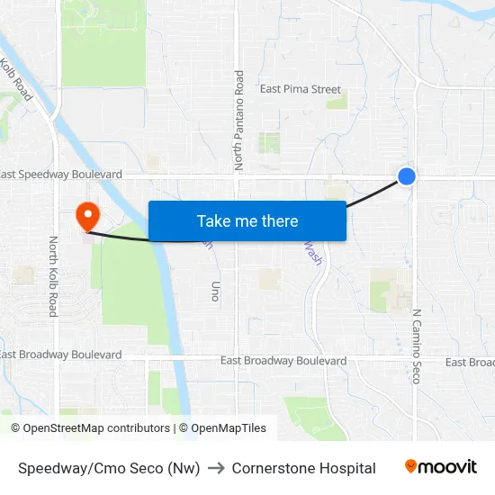 Speedway/Cmo Seco (Nw) to Cornerstone Hospital map