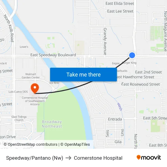 Speedway/Pantano (Nw) to Cornerstone Hospital map