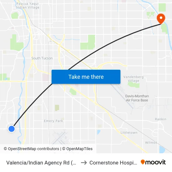 Valencia/Indian Agency Rd (Se) to Cornerstone Hospital map