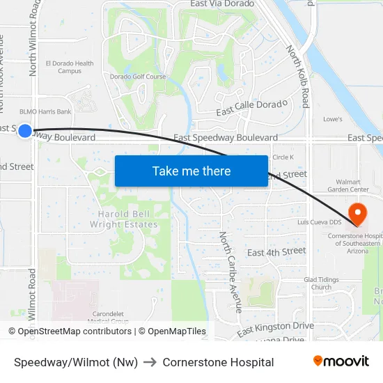 Speedway/Wilmot (Nw) to Cornerstone Hospital map