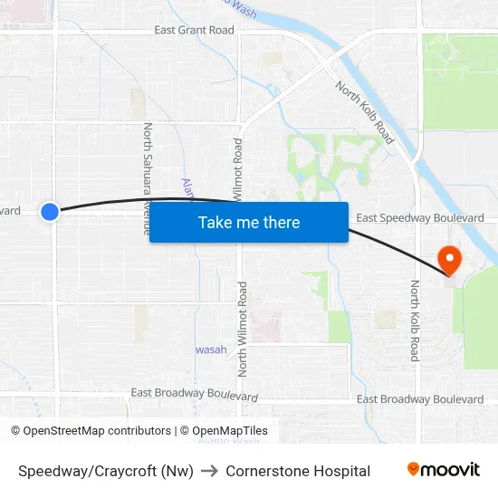 Speedway/Craycroft (Nw) to Cornerstone Hospital map