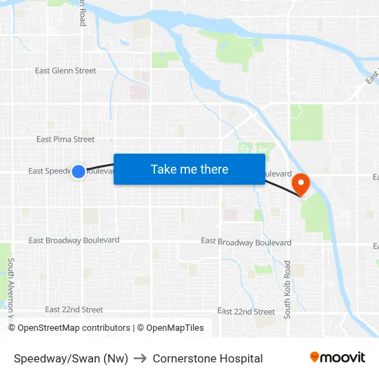 Speedway/Swan (Nw) to Cornerstone Hospital map