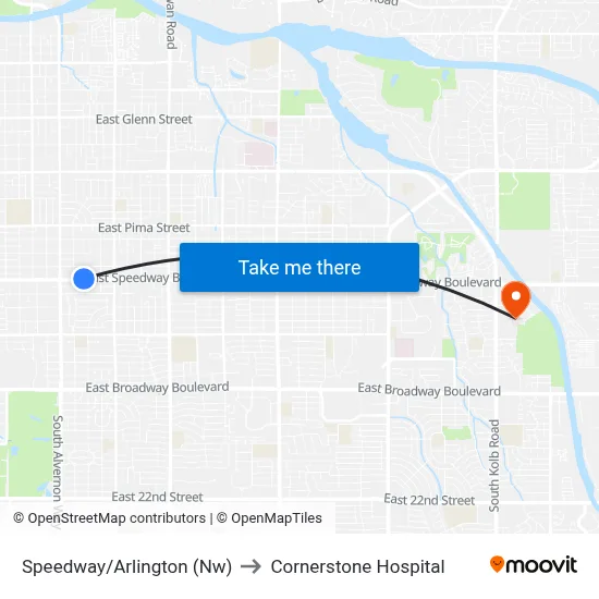 Speedway/Arlington (Nw) to Cornerstone Hospital map