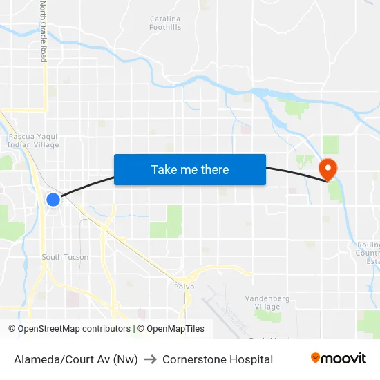 Alameda/Court Av (Nw) to Cornerstone Hospital map