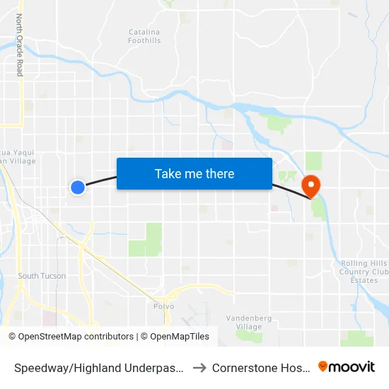 Speedway/Highland Underpass (Sw) to Cornerstone Hospital map