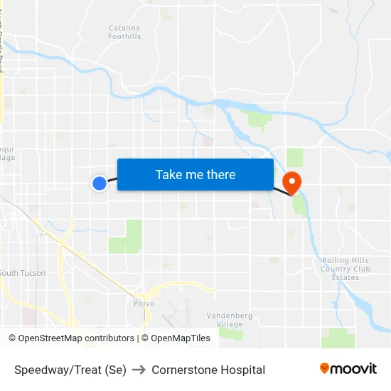 Speedway/Treat (Se) to Cornerstone Hospital map