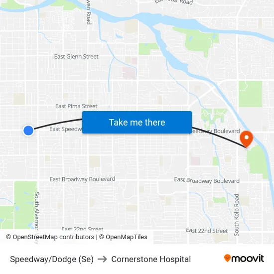 Speedway/Dodge (Se) to Cornerstone Hospital map