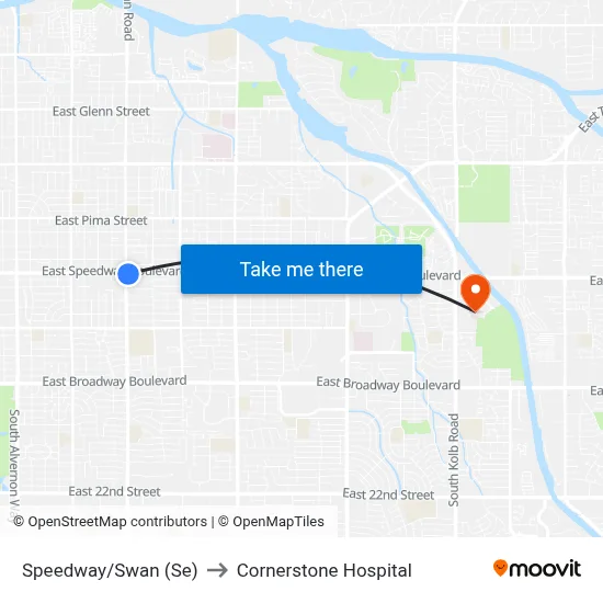 Speedway/Swan (Se) to Cornerstone Hospital map