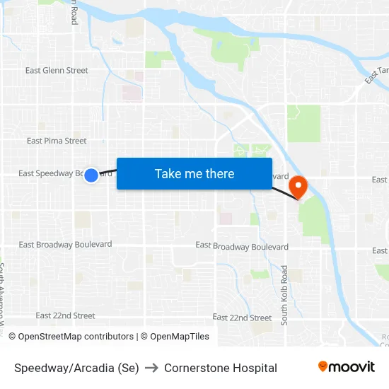 Speedway/Arcadia (Se) to Cornerstone Hospital map