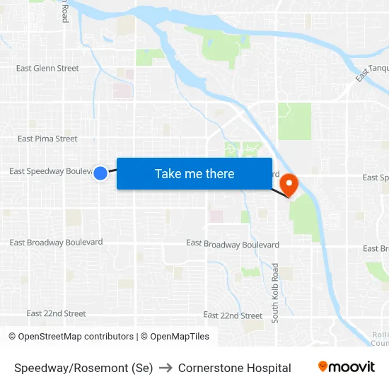 Speedway/Rosemont (Se) to Cornerstone Hospital map