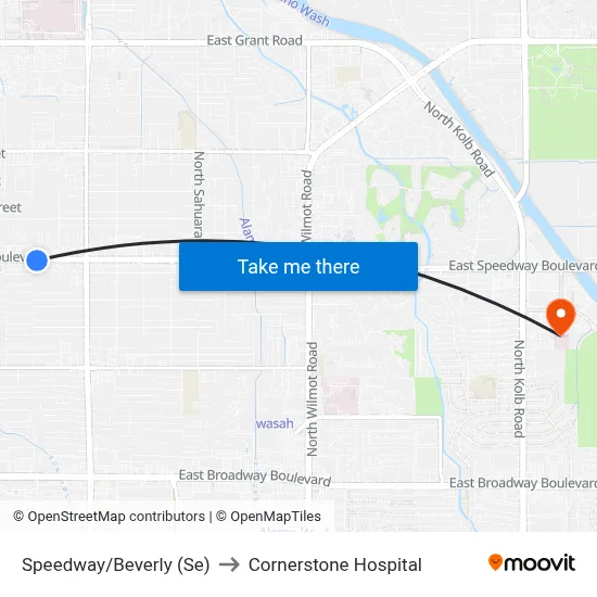 Speedway/Beverly (Se) to Cornerstone Hospital map