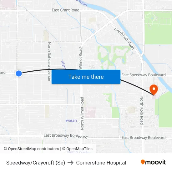 Speedway/Craycroft (Se) to Cornerstone Hospital map
