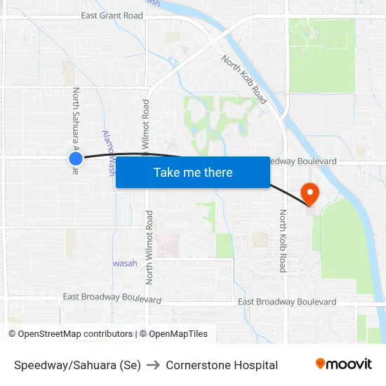 Speedway/Sahuara (Se) to Cornerstone Hospital map