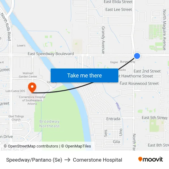 Speedway/Pantano (Se) to Cornerstone Hospital map