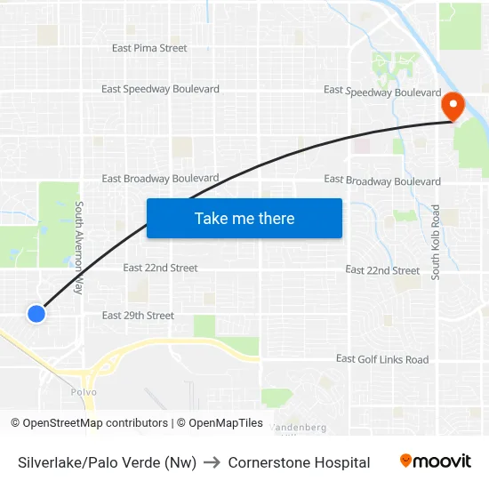 Silverlake/Palo Verde (Nw) to Cornerstone Hospital map