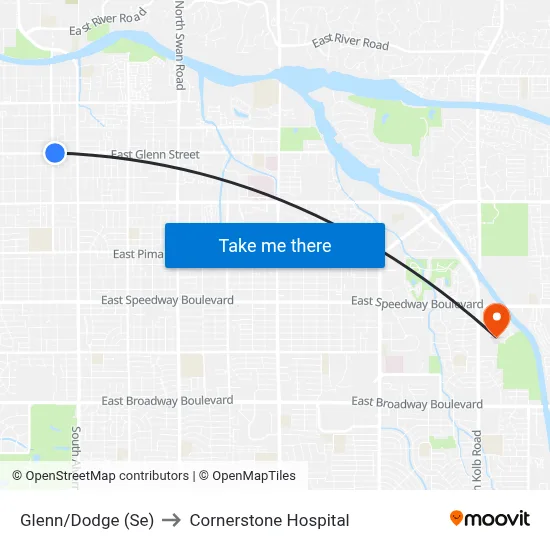 Glenn/Dodge (Se) to Cornerstone Hospital map
