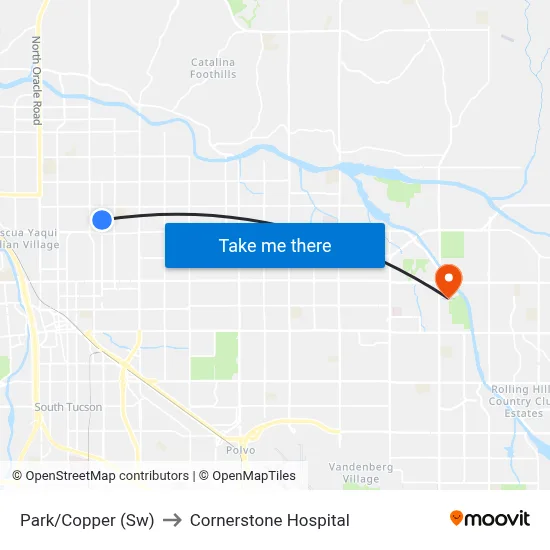 Park/Copper (Sw) to Cornerstone Hospital map