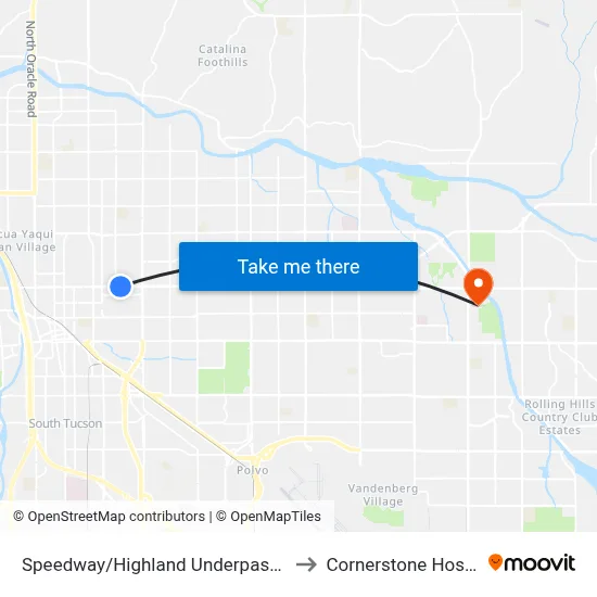 Speedway/Highland Underpass (Nw) to Cornerstone Hospital map