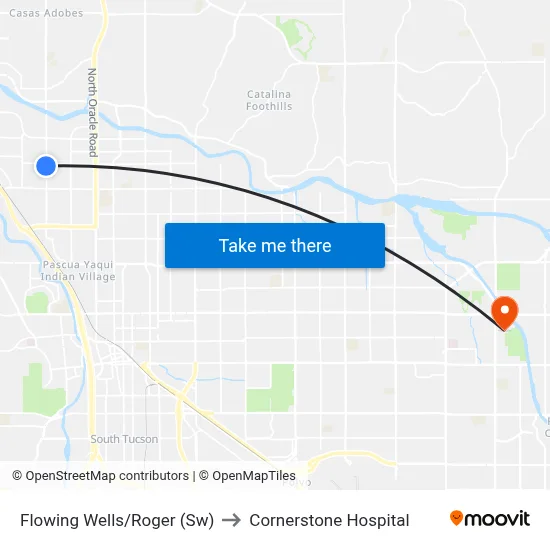 Flowing Wells/Roger (Sw) to Cornerstone Hospital map