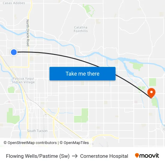 Flowing Wells/Pastime (Sw) to Cornerstone Hospital map