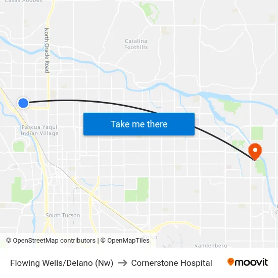 Flowing Wells/Delano (Nw) to Cornerstone Hospital map