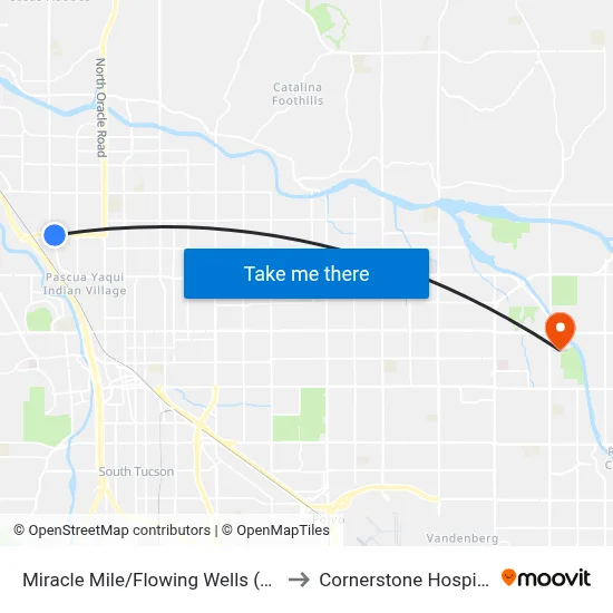 Miracle Mile/Flowing Wells (Se) to Cornerstone Hospital map