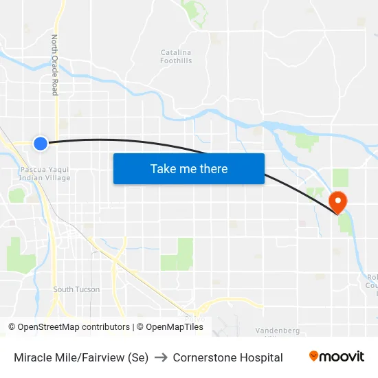 Miracle Mile/Fairview (Se) to Cornerstone Hospital map