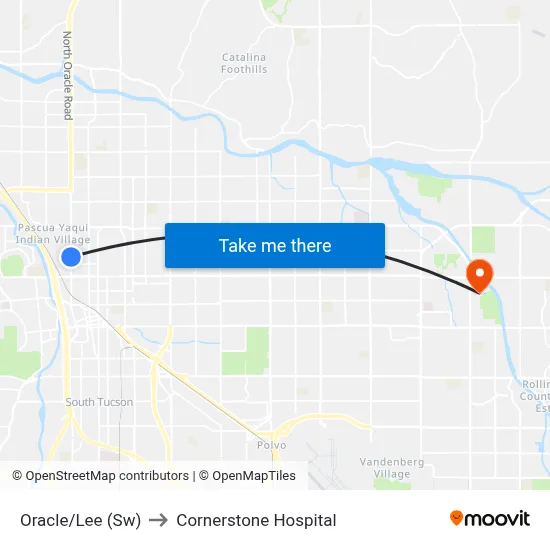 Oracle/Lee (Sw) to Cornerstone Hospital map