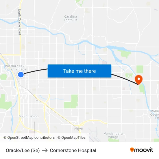 Oracle/Lee (Se) to Cornerstone Hospital map