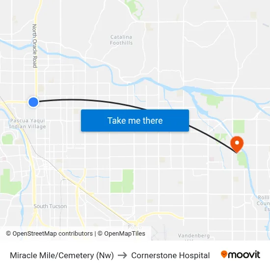 Miracle Mile/Cemetery (Nw) to Cornerstone Hospital map
