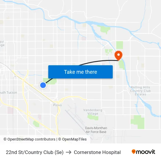 22nd St/Country Club (Se) to Cornerstone Hospital map