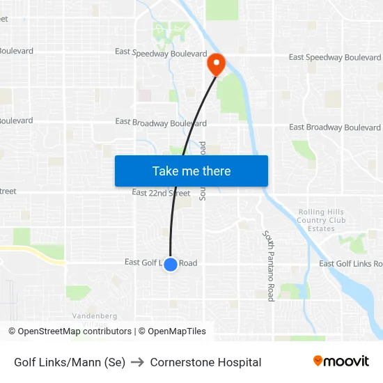 Golf Links/Mann (Se) to Cornerstone Hospital map