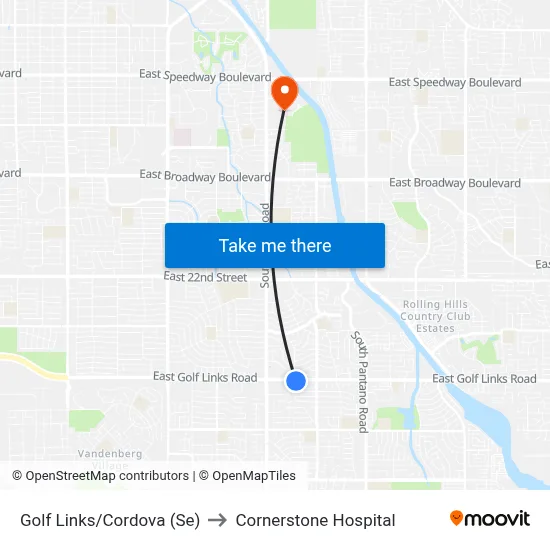 Golf Links/Cordova (Se) to Cornerstone Hospital map