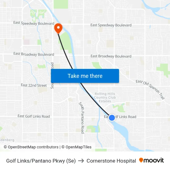 Golf Links/Pantano Pkwy (Se) to Cornerstone Hospital map