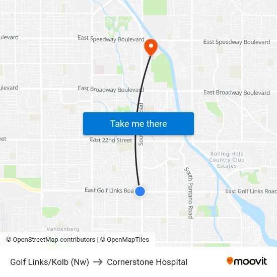 Golf Links/Kolb (Nw) to Cornerstone Hospital map