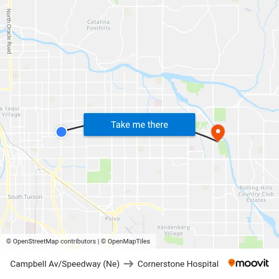 Campbell Av/Speedway (Ne) to Cornerstone Hospital map