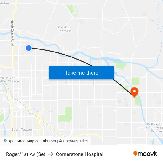 Roger/1st Av (Se) to Cornerstone Hospital map
